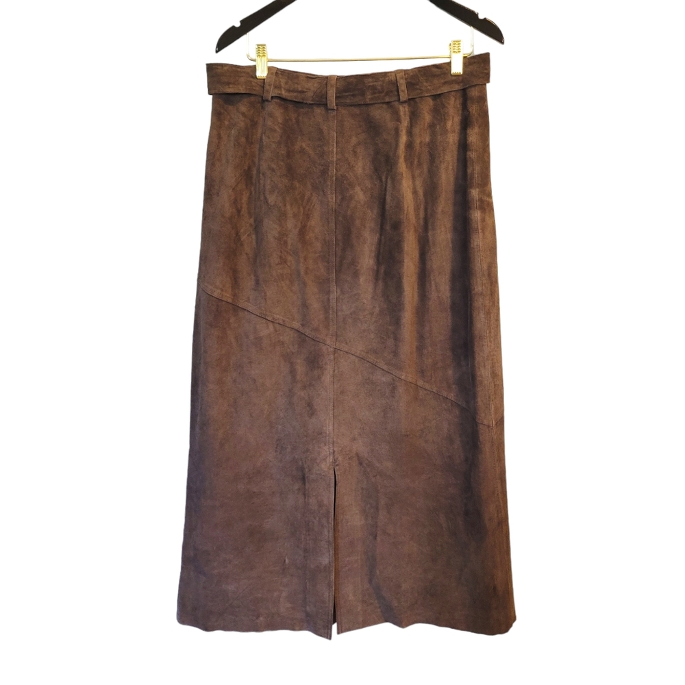 Margaret Godfrey | Suede Leather A Line Midi Skirt Brown - Picture 2 of 10